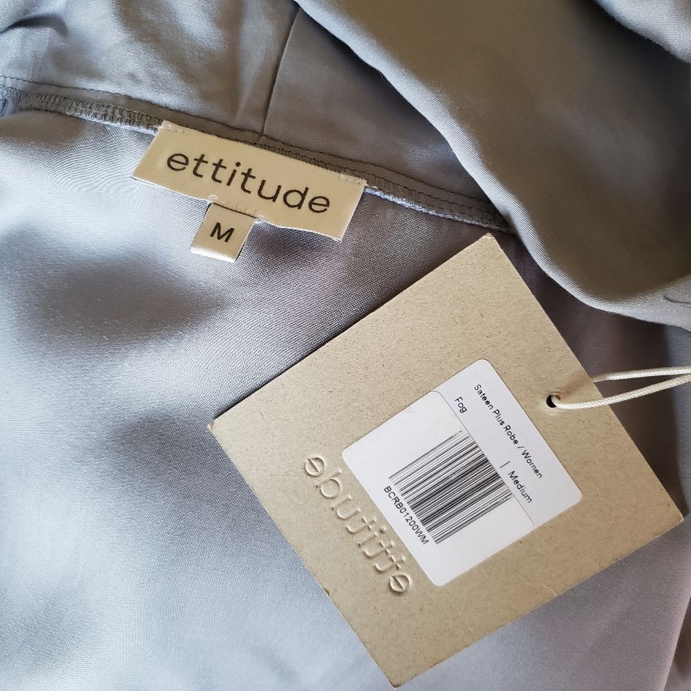 Ettitude Sateen Plus Bamboo Women's Robe Fog Gray White Size Medium - Picture 13 of 13